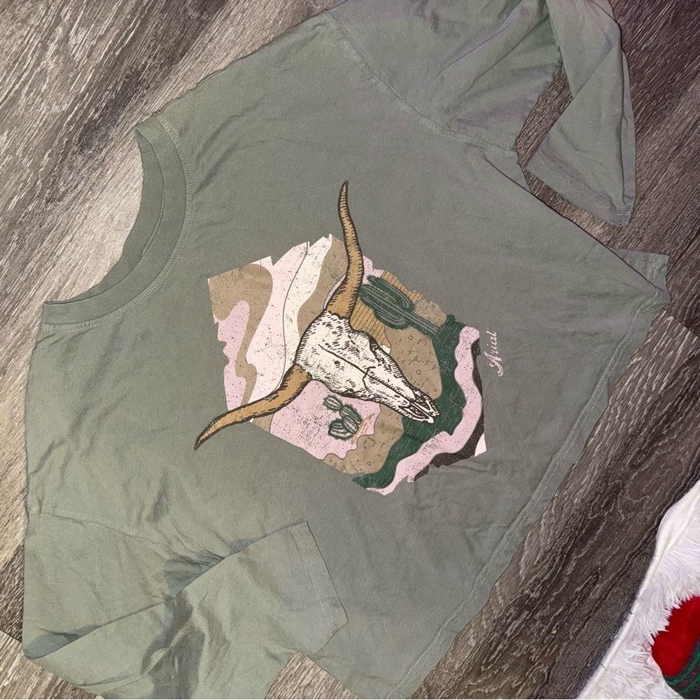 Ariat Sage Green Long Sleeve with Western Skull Design